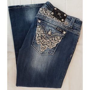 Miss Me Jeans ~ Easy Capri Distressed ~ Lace and Rhinestones ~ Size 33
